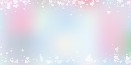 White heart love confettis. Valentine's day falling rain valuable background. Falling transparent hearts confetti on soft gradient background. Eminent vector illustration.のイラスト素材
