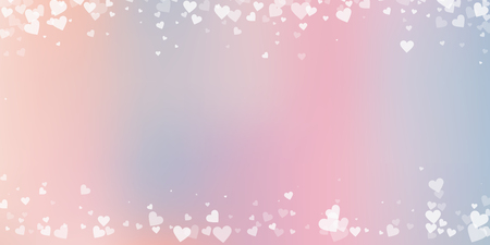 White heart love confettis. Valentine's day falling rain unequaled background. Falling transparent hearts confetti on color transition background. Eminent vector illustration.のイラスト素材