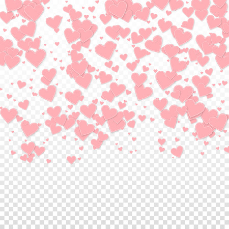 Pink heart love confettis. Valentine's day gradient lively background. Falling stitched paper hearts confetti on transparent background. Exotic vector illustration.のイラスト素材
