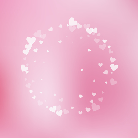 White heart love confettis. Valentine's day frame favorable background. Falling transparent hearts confetti on pinkish background. Energetic vector illustration.のイラスト素材