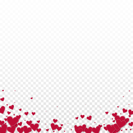 Red heart love confettis. Valentine's day gradient good-looking background. Falling stitched paper hearts confetti on transparent background. Exquisite vector illustration.のイラスト素材