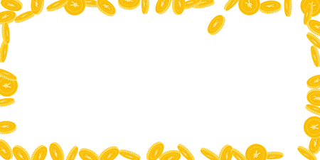 Chinese yuan coins falling. Scattered big CNY coins on white background. Exquisite wide frame vector illustration. Jackpot or success concept.のイラスト素材