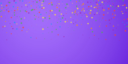 Festive confetti. Celebration stars. Joyous stars on bright purple background. Divine festive overlay template. Quaint vector illustration.のイラスト素材