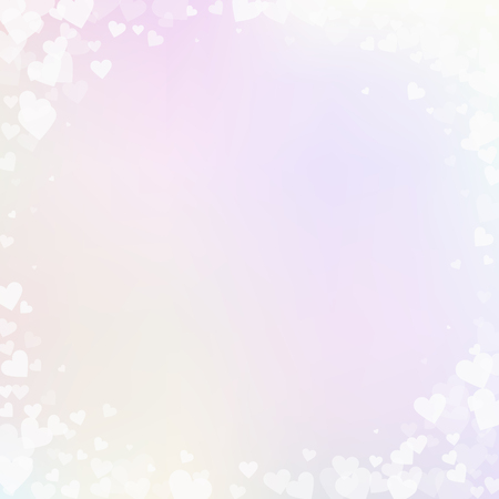 White heart love confettis. Valentine's day vignette valuable background. Falling transparent hearts confetti on pinkish background. Extraordinary vector illustration.のイラスト素材