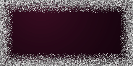 Round silver glitter luxury sparkling confetti. Scattered small gold particles on red maroon background. Bold festive overlay template. Exceptional vector illustration.のイラスト素材
