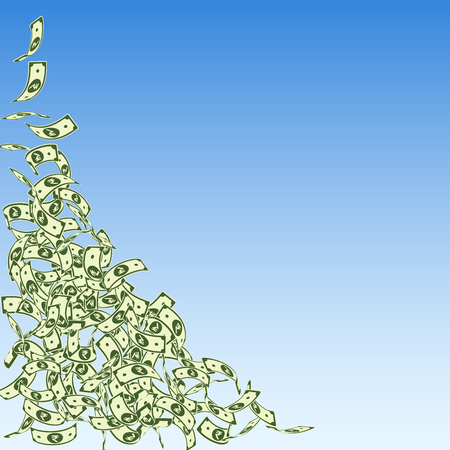 Indian rupee notes falling. Small INR bills on blue sky background. India money. Brilliant vector illustration. Fancy jackpot, wealth or success concept.のイラスト素材