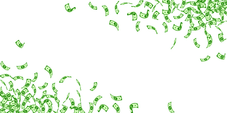 American dollar notes falling. Small USD bills on white background. USA money. Curious vector illustration. Ecstatic jackpot, wealth or success concept.のイラスト素材