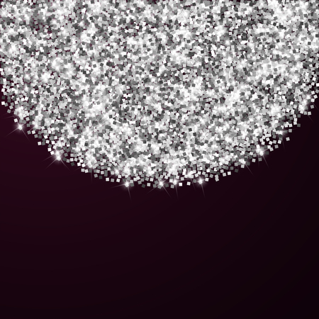 Sparkling silver luxury sparkling confetti. Scattered small gold particles on red maroon background. Adorable festive overlay template. Posh vector illustration.のイラスト素材