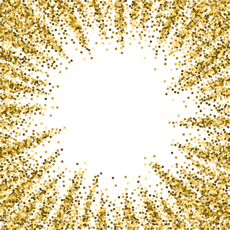 Round gold glitter luxury sparkling confetti. Scattered small gold particles on white background. Appealing festive overlay template. Noteworthy vector illustration.のイラスト素材