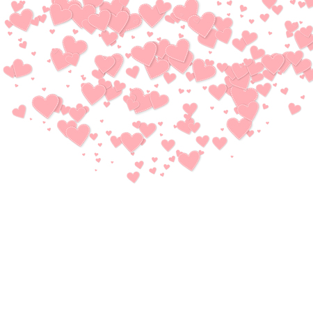 Pink heart love confettis. Valentine's day semicircle delicate background. Falling stitched paper hearts confetti on white background. Dazzling vector illustration.のイラスト素材