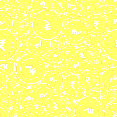 Indian rupee gold coins seamless pattern. Eminent scattered yellow INR coins. Success concept. India money pattern. Coin vector illustration.のイラスト素材