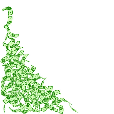 American dollar notes falling. Small USD bills on white background. USA money. Comely vector illustration. Divine jackpot, wealth or success concept.のイラスト素材