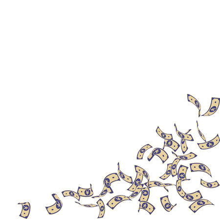 Chinese yuan notes falling. Sparse CNY bills on white background. China money. Dramatic vector illustration. Captivating jackpot, wealth or success concept.のイラスト素材