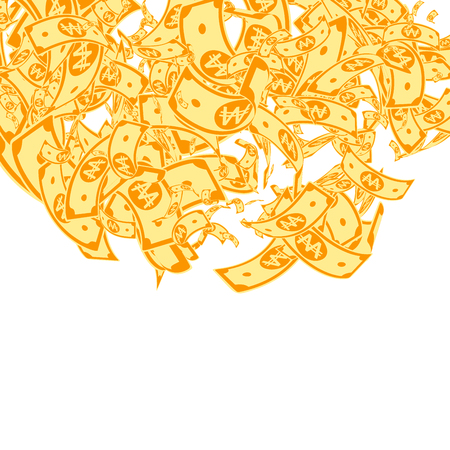 Korean won notes falling. Messy WON bills on white background. Korea money. Delicate vector illustration. Unusual jackpot, wealth or success concept.のイラスト素材