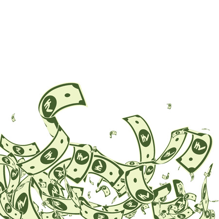 Indian rupee notes falling. Messy INR bills on white background. India money. Captivating vector illustration. Perfect jackpot, wealth or success concept.のイラスト素材