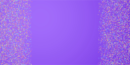 Festive confetti. Celebration stars. Colorful stars small on bright purple background. Creative festive overlay template. Emotional vector illustration.のイラスト素材