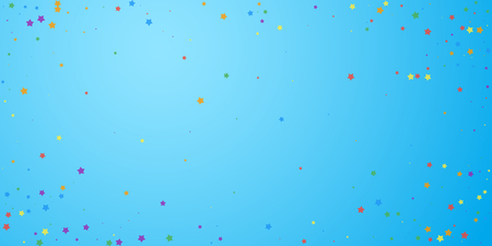 Festive confetti. Celebration stars. Joyous stars on blue sky background. Ecstatic festive overlay template. Perfect vector illustration.のイラスト素材