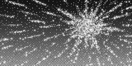 Sparkling silver luxury sparkling confetti. Scattered small gold particles on trasparent background. Alive festive overlay template. Elegant vector illustration.のイラスト素材