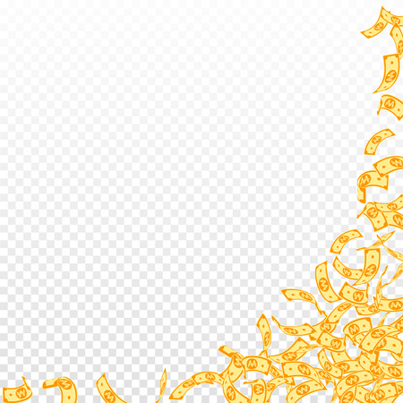 Korean won notes falling. Small WON bills on transparent background. Korea money. Cute vector illustration. Juicy jackpot, wealth or success concept.のイラスト素材