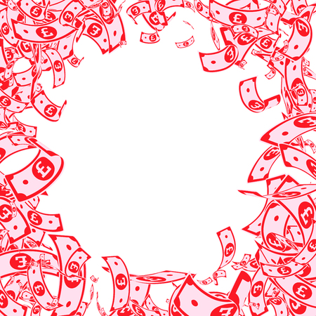 British pound notes falling. Messy GBP bills on white background. United Kingdom money. Authentic vector illustration. Grand jackpot, wealth or success concept.のイラスト素材