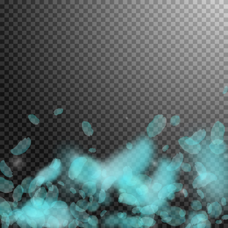 Turquoise flower petals falling down. Delicate romantic flowers gradient. Flying petal on transparent square background. Love, romance concept. Brilliant wedding invitation.のイラスト素材