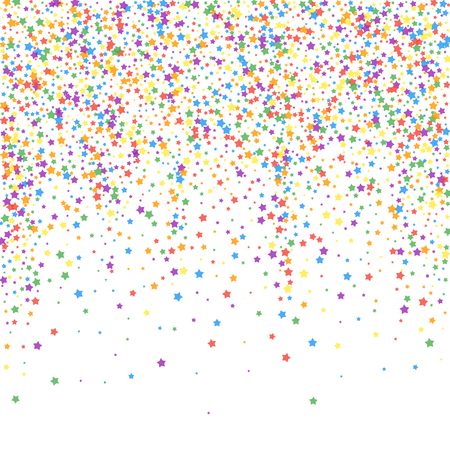 Festive confetti. Celebration stars. Rainbow bright stars on white background. Eminent festive overlay template. Fair vector illustration.のイラスト素材