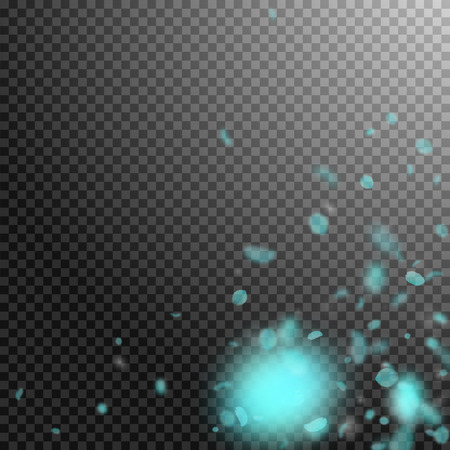 Turquoise flower petals falling down. Good-looking romantic flowers corner. Flying petal on transparent square background. Love, romance concept. Amazing wedding invitation.のイラスト素材