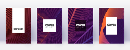 Hipster brochure design template set. Violet abstract lines on dark background. Appealing brochure design. Adorable catalog, poster, book template etc.のイラスト素材