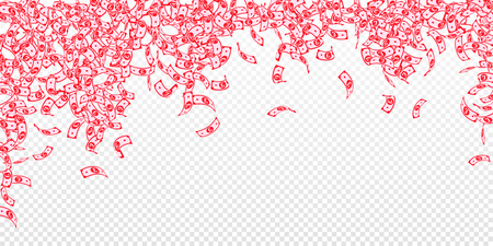 British pound notes falling. Small GBP bills on transparent background. United Kingdom money. Beauteous vector illustration. Imaginative jackpot, wealth or success concept.のイラスト素材