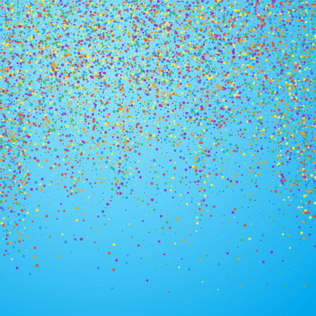 Festive confetti. Celebration stars. Colorful confetti on blue sky background. Eminent festive overlay template. Bizarre vector illustration.のイラスト素材