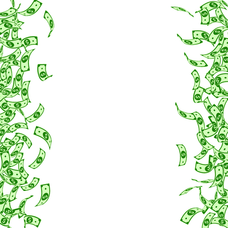 American dollar notes falling. Small USD bills on white background. USA money. Comely vector illustration. Remarkable jackpot, wealth or success concept.のイラスト素材