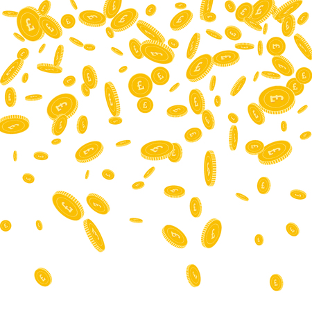 British pound coins falling. Scattered disorderly GBP coins on white background. Gorgeous top gradient vector illustration. Jackpot or success concept.のイラスト素材