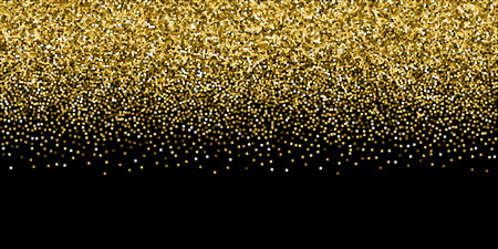 Gold glitter luxury sparkling confetti. Scattered small gold particles on black background. Breathtaking festive overlay template. Eminent vector illustration.のイラスト素材