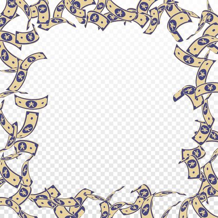 Chinese yuan notes falling. Floating CNY bills on transparent background. China money. Dramatic vector illustration. Classic jackpot, wealth or success concept.のイラスト素材