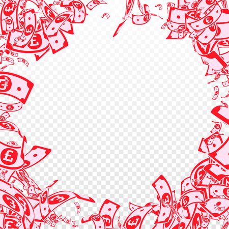 British pound notes falling. Messy GBP bills on transparent background. United Kingdom money. Attractive vector illustration. Pleasing jackpot, wealth or success concept.のイラスト素材
