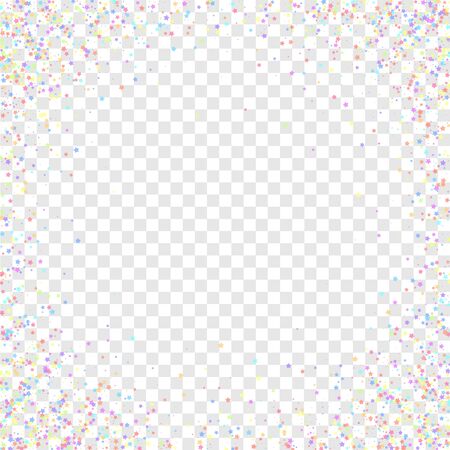 Festive confetti. Celebration stars. Colorful stars small on transparent background. Cool festive overlay template. Nice vector illustration.のイラスト素材
