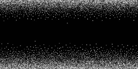 Round silver glitter luxury sparkling confetti. Scattered small gold particles on black background. Artistic festive overlay template. Unequaled vector illustration.のイラスト素材