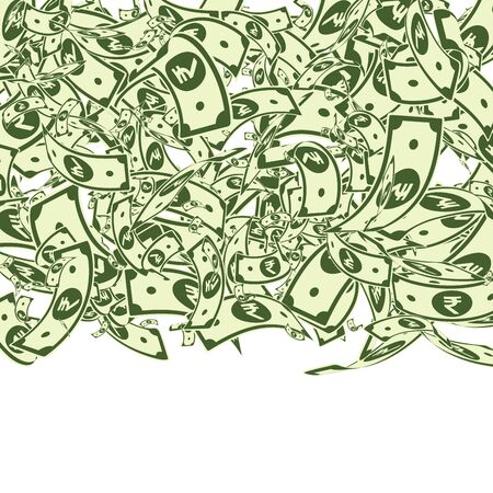 Indian rupee notes falling. Messy INR bills on white background. India money. Charming vector illustration. Symmetrical jackpot, wealth or success concept.のイラスト素材