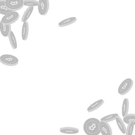Bitcoin, internet currency coins falling. Scattered black and white BTC big coins. Jackpot or success concept. Incredible scatter abstract corners vector illustration.のイラスト素材