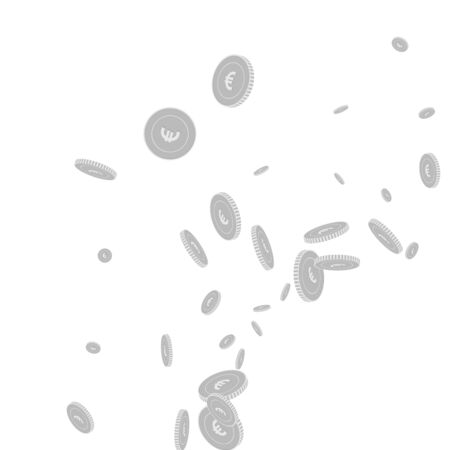 European Union Euro coins falling. Scattered black and white EUR disorderly coins. Jackpot or success concept. Resplendent radiant right bottom corner vector illustration.のイラスト素材