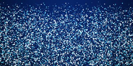 Amazing falling snow Christmas background. Subtle flying snow flakes and stars on winter sky background. Adorable winter silver snowflake overlay template. Overwhelming vector illustration.のイラスト素材