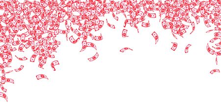 British pound notes falling. Small GBP bills on white background. United Kingdom money. Beauteous vector illustration. Immaculate jackpot, wealth or success concept.のイラスト素材