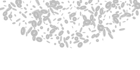 Russian ruble coins falling. Scattered black and white RUB disorderly coins. Jackpot or success concept. Decent top semicircle vector illustration.のイラスト素材