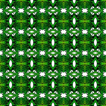 Orange green geometric seamless pattern. Hand drawn watercolor ornament. Artistic repeating design. Classic fabric cloth, swimwear design, wallpaper wrapping.の写真素材