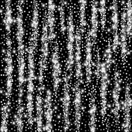 Sparkling silver luxury sparkling confetti. Scattered small gold particles on black background. Adorable festive overlay template. Fresh vector illustration.のイラスト素材