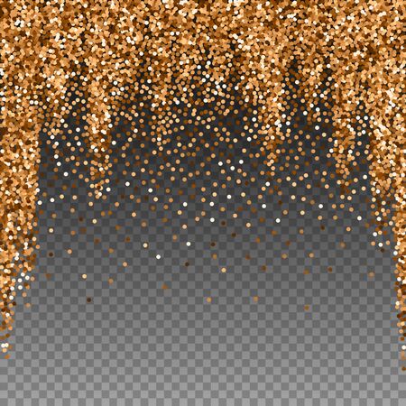Red round gold glitter luxury sparkling confetti. Scattered small gold particles on transparent background. Admirable festive overlay template. Unusual vector illustration.のイラスト素材