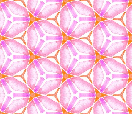 Pink orange vintage seamless pattern. Hand drawn watercolor ornament. Resplendent repeating tile. Alluring fabric cloth, swimwear design, wallpaper, wrapping.の写真素材