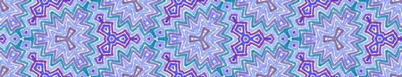 Blue Seamless Border Scroll. Geometric Watercolor Frame. Adorable Seamless Pattern. Medallion...