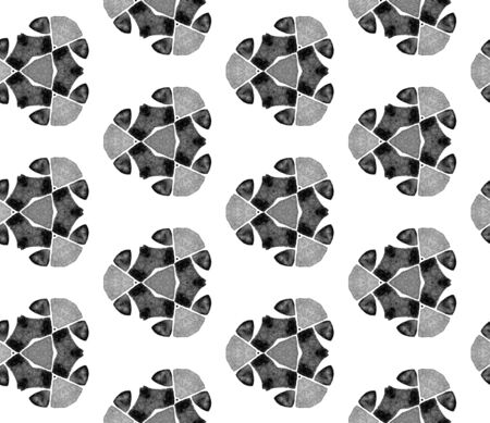 Grey black and white vintage kaleidoscope seamless pattern. Hand drawn watercolor ornament....