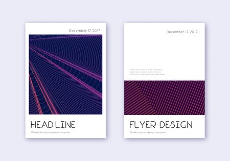 Minimal cover design template set. Violet abstract lines on dark background. Dramatic cover design. Glamorous catalog, poster, book template etc.のイラスト素材